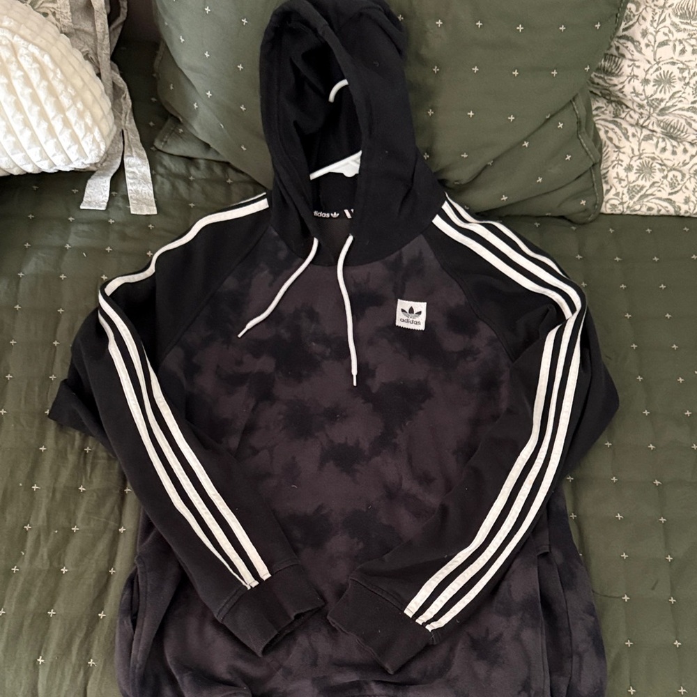 Adidas Tie-Dye Black Hoodie with White Stripes